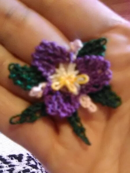 Esther&#39;s thai orchid from the beginner&#39;s book. Lace Guild of Oklahoma, Midwest City, OK.