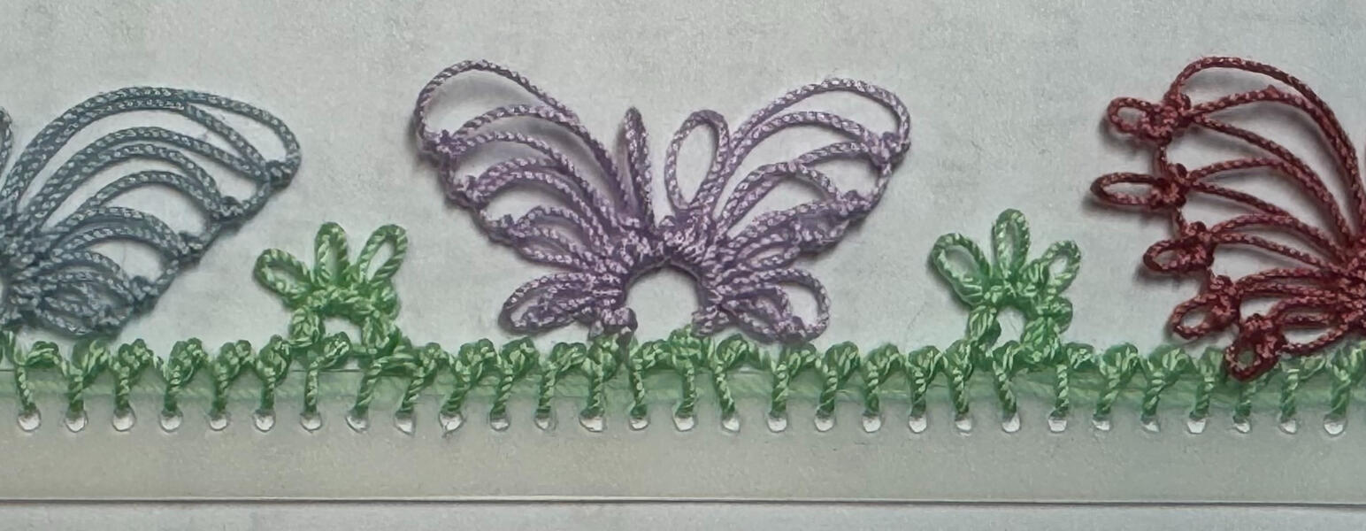 Carol Parry's fringe butterfly edging from virtual class with the Lace Museum