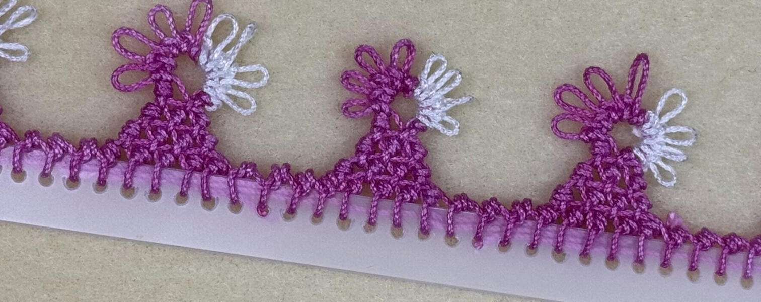 Carol Parry&#39;s bicolor fringe edging from class with the Lace Museum.