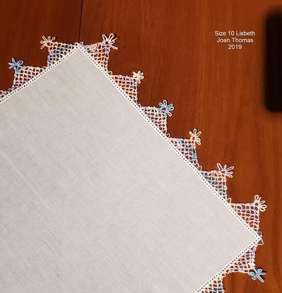Joan's beautiful handkerchief using the pattern from the quick guide. Dogwood Lace Guild, Springdale, AK.
